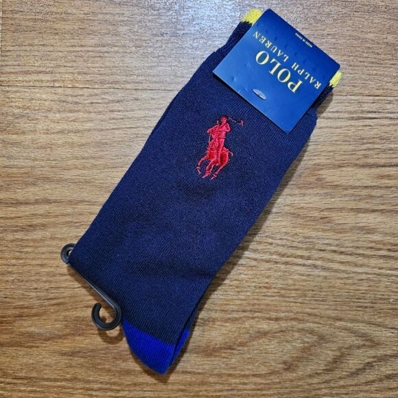 Polo Ralph Lauren Pony Deluxe Crew Socks Embroidered Logo Cotton Blend Navy L - Picture 1 of 10